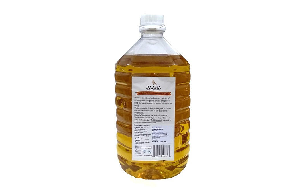 Daana Organic Sunflower oil (Cold Pressed)   Plastic Bottle  5 litre